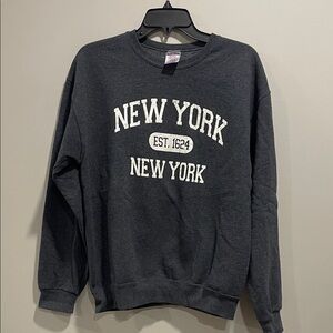 Jerzees Charcoal Crewneck Sweater with New York Print